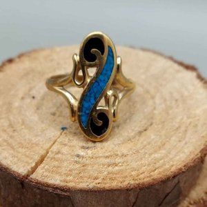COPY - Vintage Gold Black Onyx & Turquoise Ring